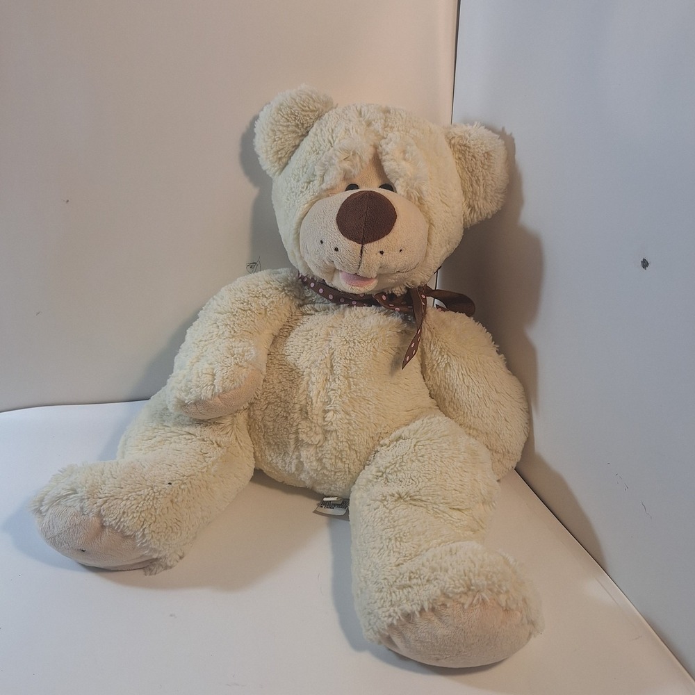 Ganz‎ Soft Floppy Bear Plush 17" Cream Color Brown Ribbon Stuffed Animal